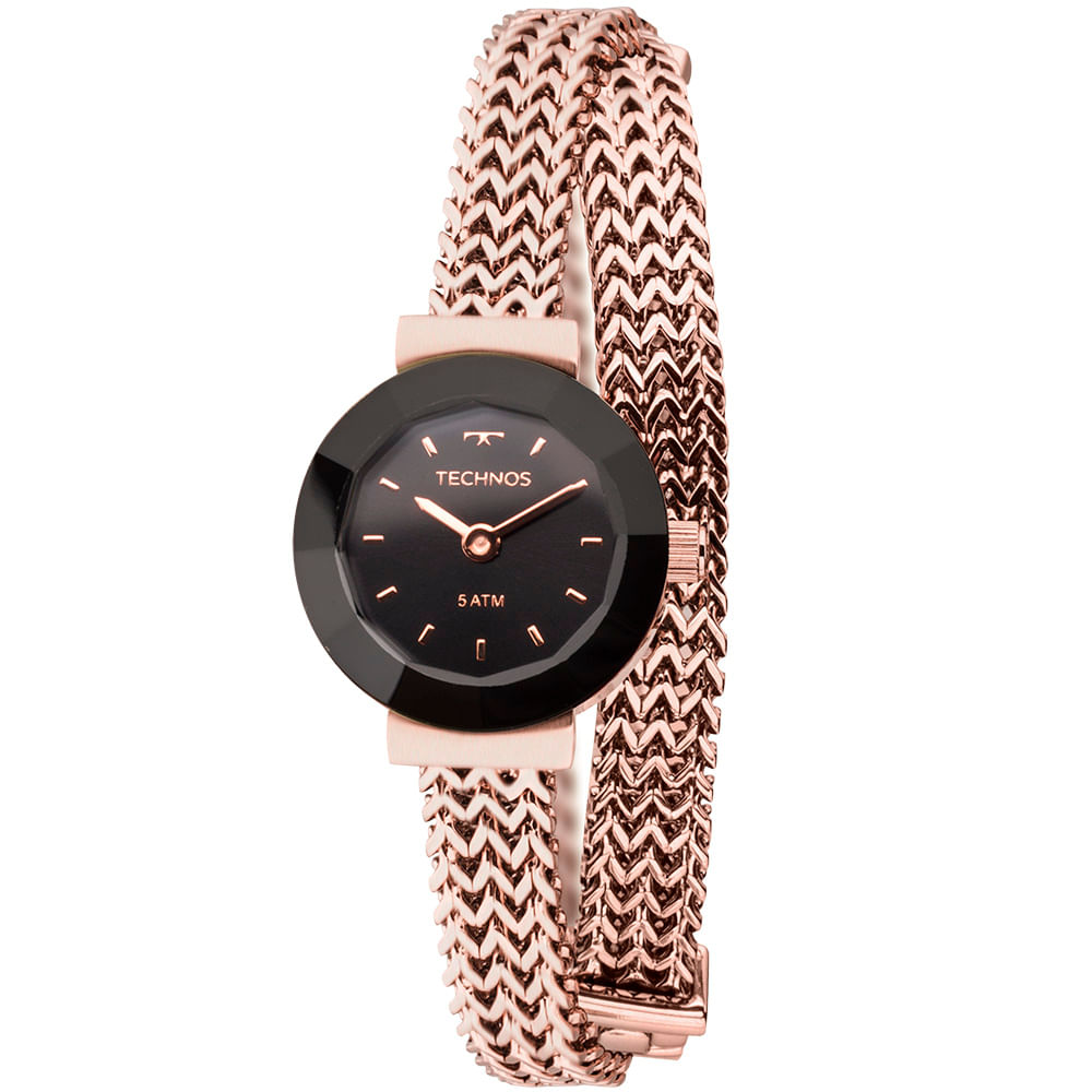 Relogio-Technos-Mini-feminino-redondo-rose-analogico-com-caixa-de-aco-e-pulseira-de-mesh-em-duas-voltas-no-pulso.-Resistente-a-agua-em-ate-5-ATM.-Ref.-5Y20IR-4J.