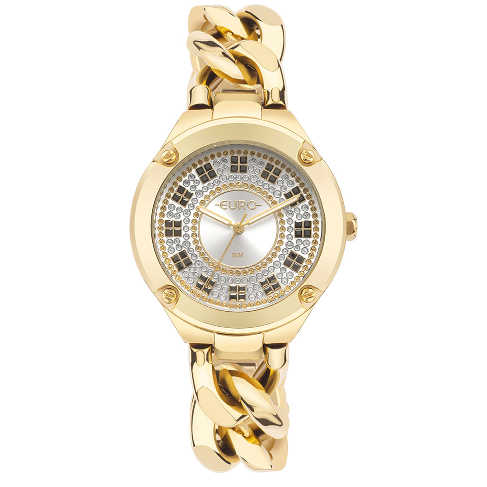 Relógio Euro Feminino Chains Dourado