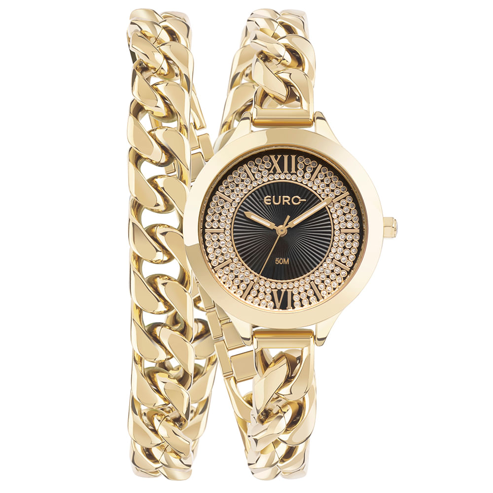 Relógio Euro Feminino Chains Dourado