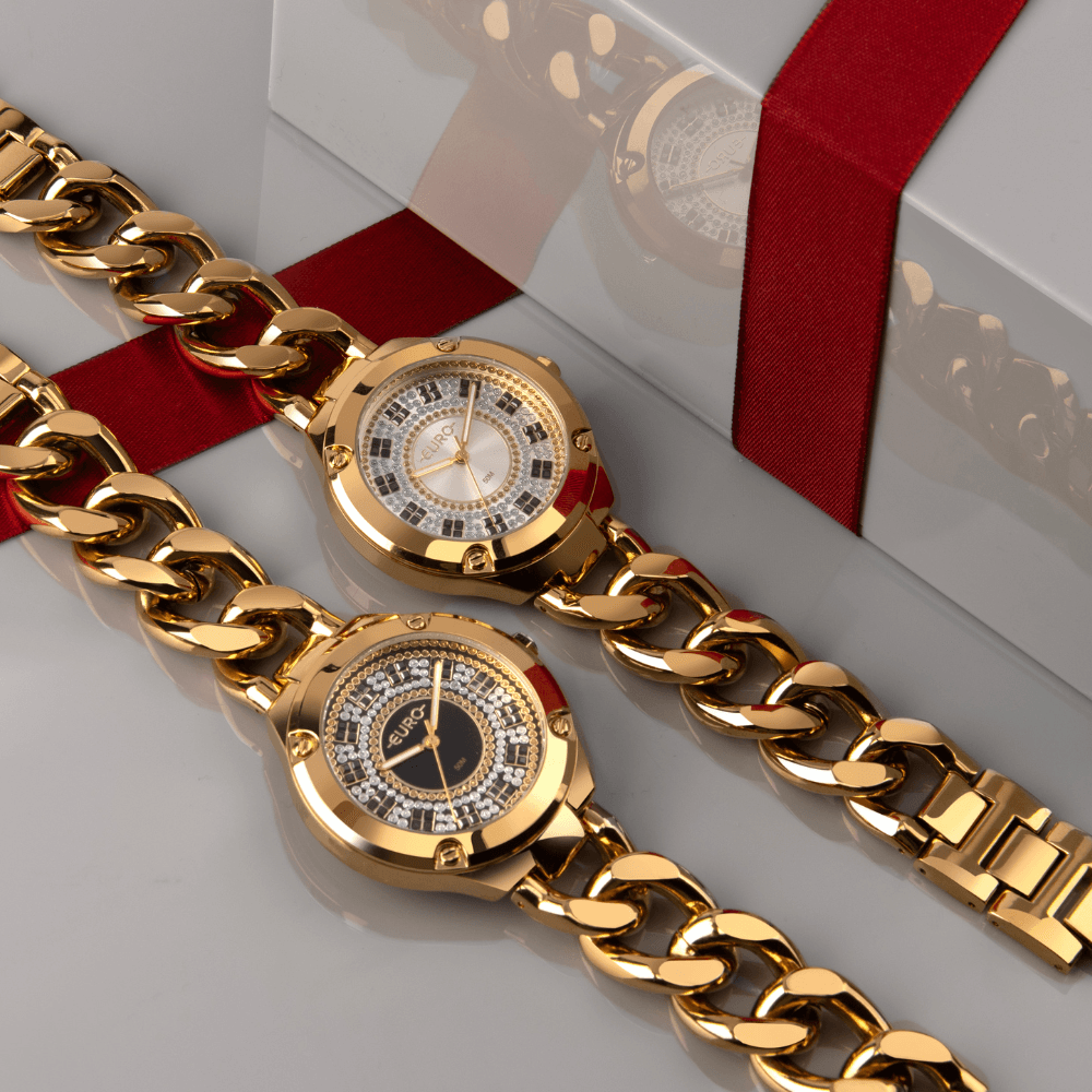  Imagem de fundo- Relógio Euro Feminino Chains Dourado 