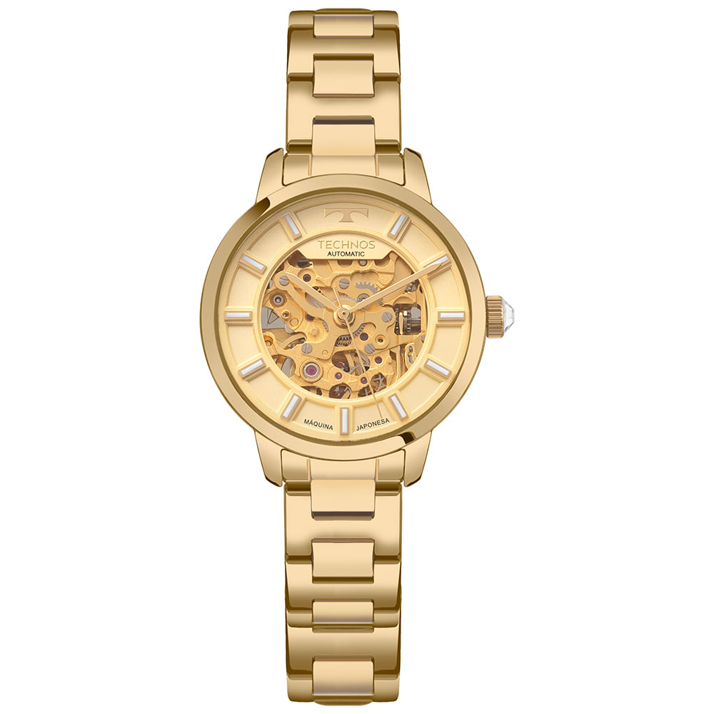 Relógio Technos Feminino Skeleton Dourado