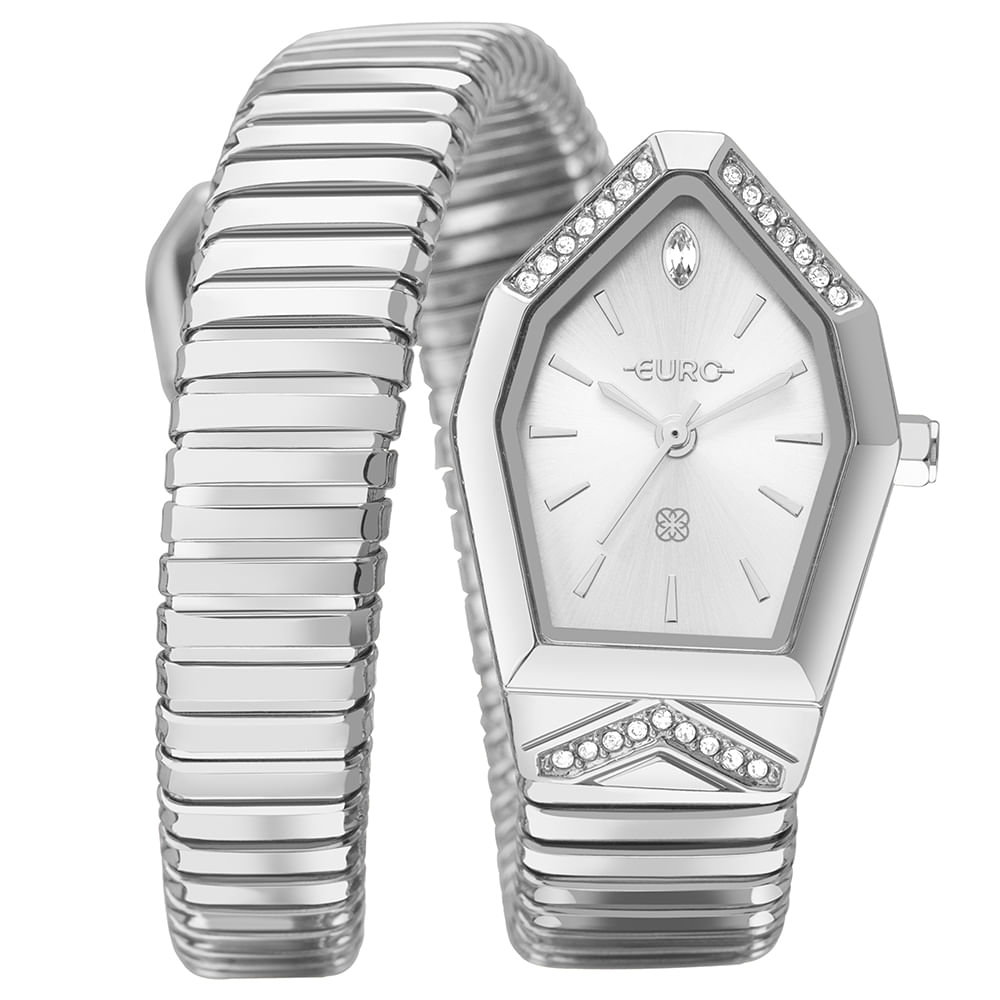 Relógio Euro Feminino Serpentes Prata