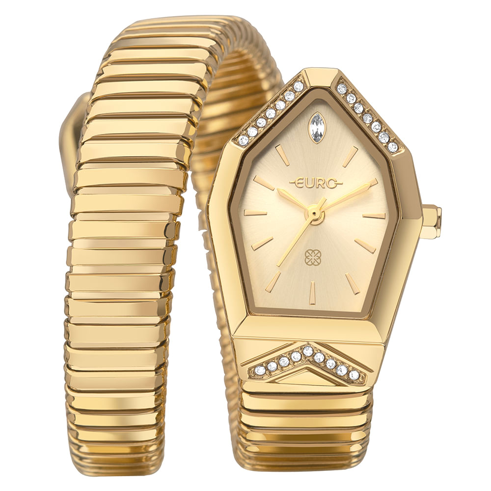 Relógio Euro Feminino Serpentes Dourado