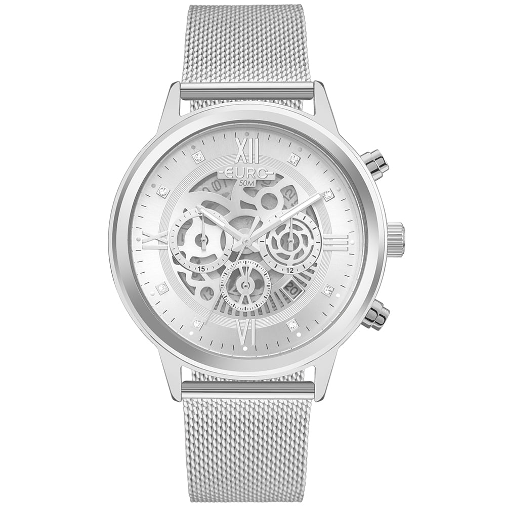 Relógio Euro Feminino Big Case Prata