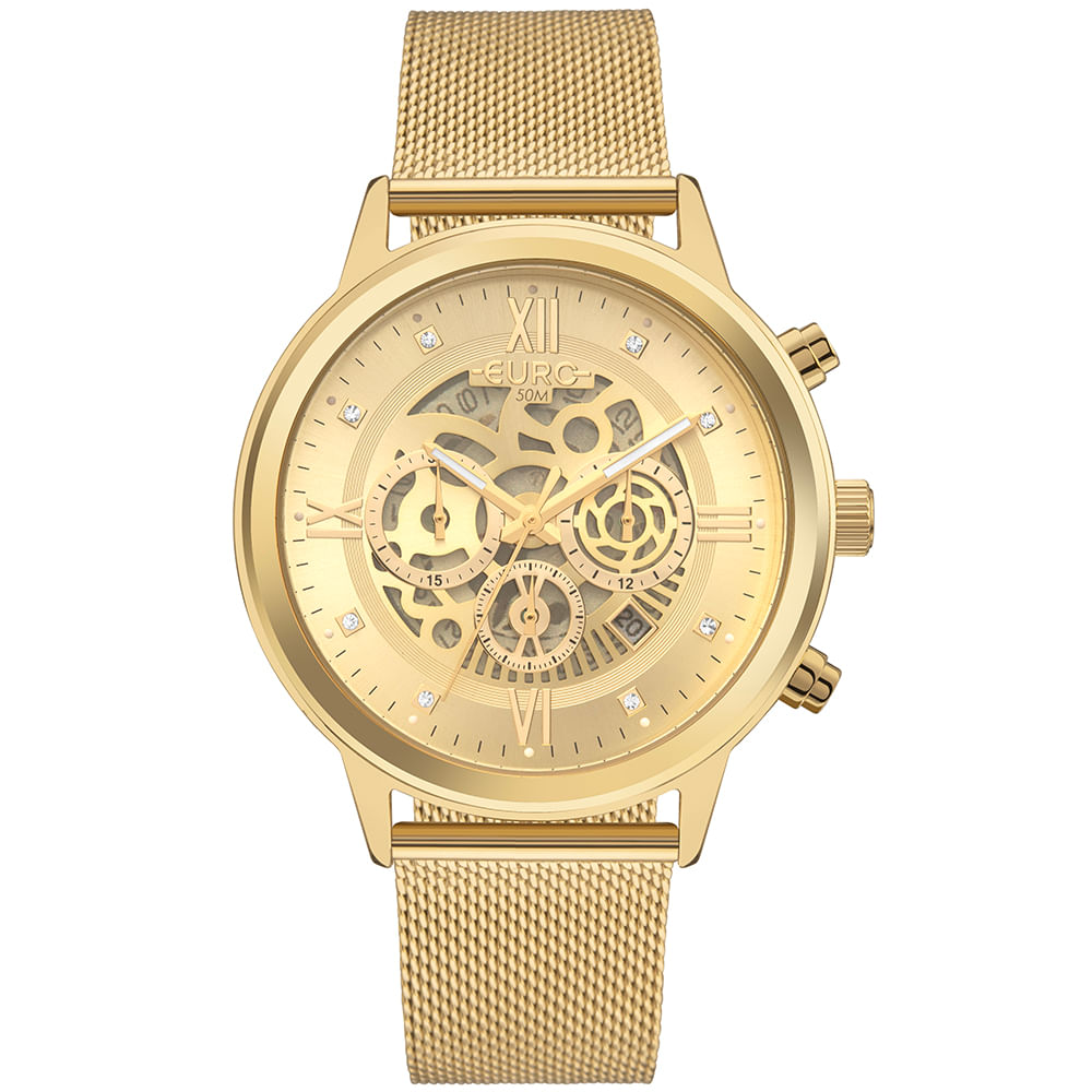 Relógio Euro Feminino Big Case Dourado