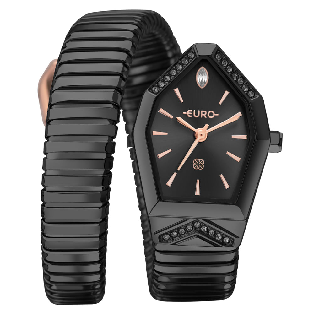 Relógio Euro Feminino Serpentes Preto
